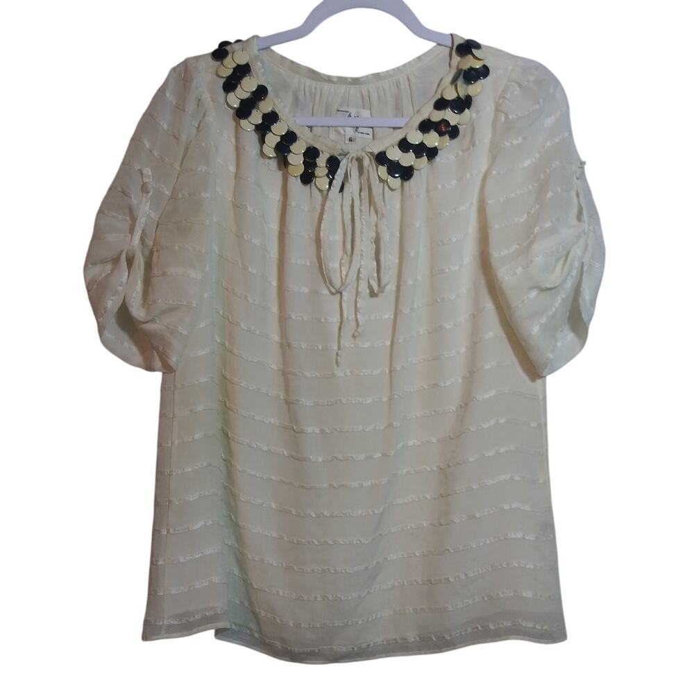 Milly Of New York Classic Contemporary Ivory Silk Blouse Size 6
